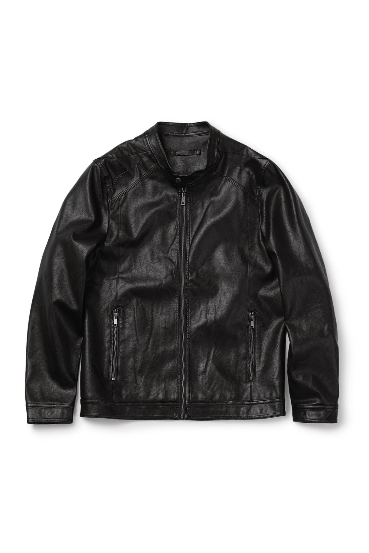 블랙 집업 바이커 피유 재킷