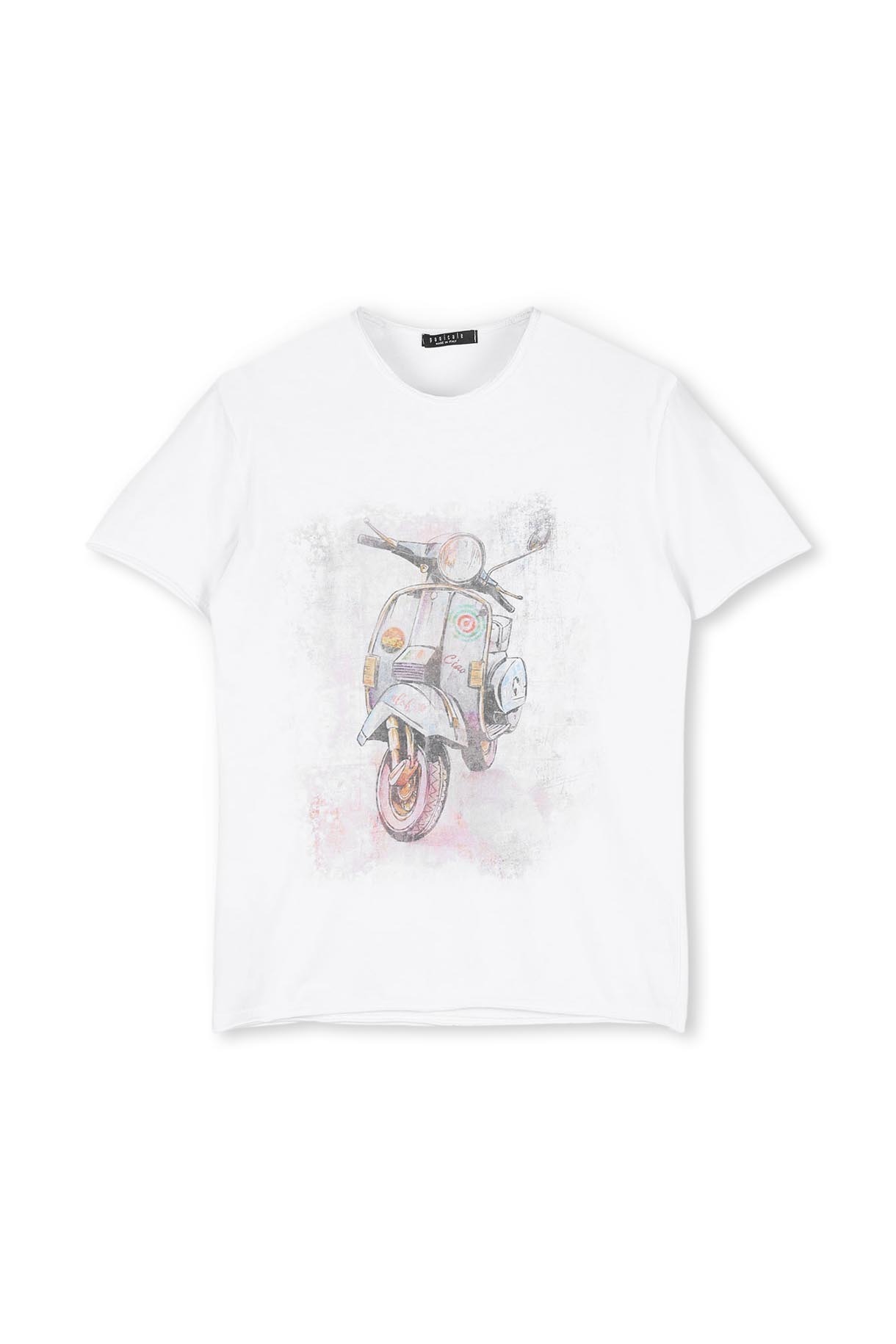 오토바이 드로잉 프린트 코튼 티셔츠